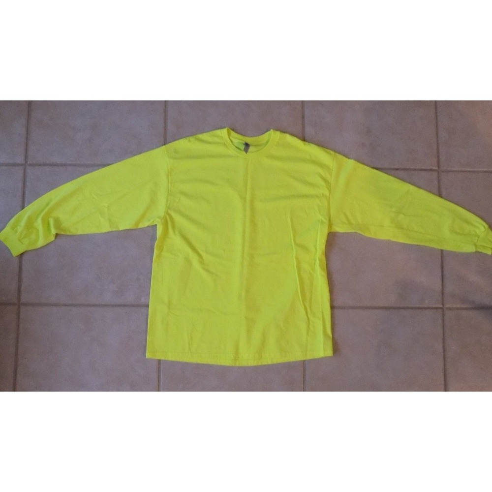 Gildan Long Sleeve‎ T-Shirt Mens XL Neon Safety Yellow Crewneck Workwear